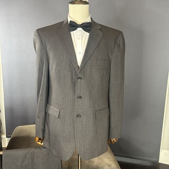 Men’s Perry Ellis Portfolio 2 Piece Gray Formal Suit Size 44 Jacket 36 Pants - Picture 2 of 15